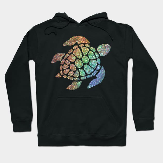 Holographic Rainbow Ombre Faux Glitter Turtle Hoodie by Felicity-K